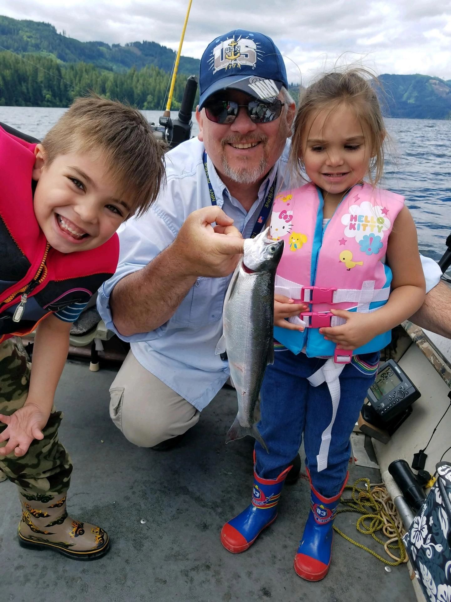 Tony O on his guided fishing boat with first-time anglers